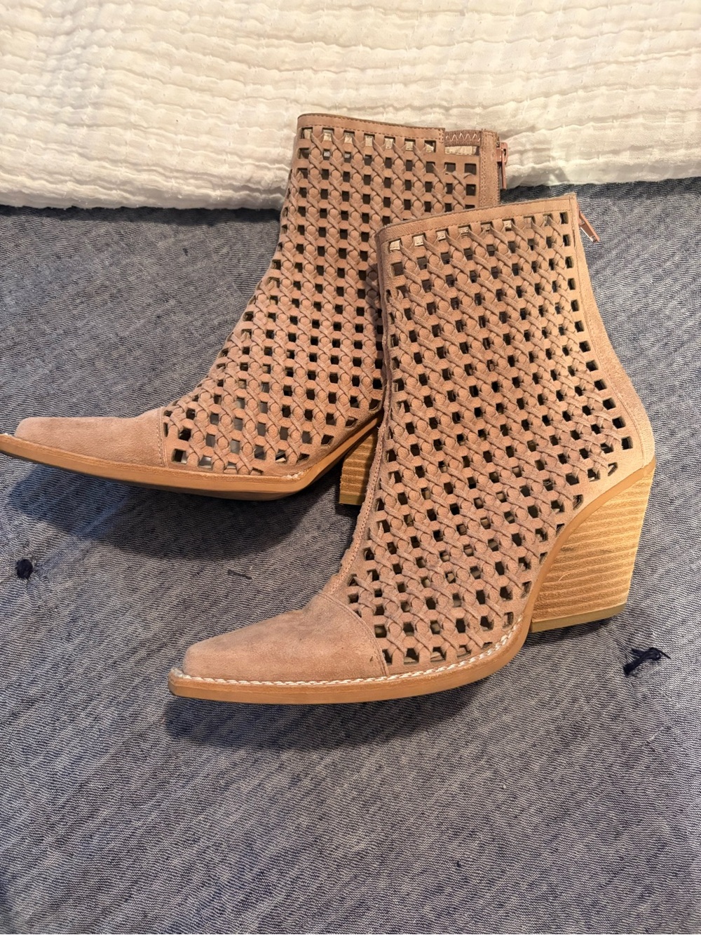 Jeffrey Campbell Taupe Suede Laser-Cut Ankle Boots - Picture 8 of 9
